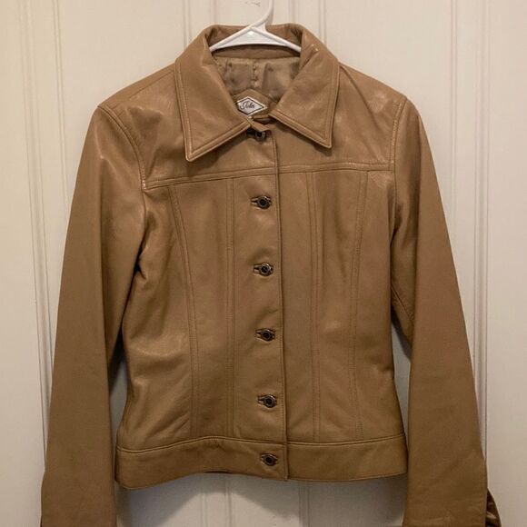 Jules Genuine Leather Button Front Woman’s Fitted Jacket in Deep Tan. Size Small - Picture 1 of 7
